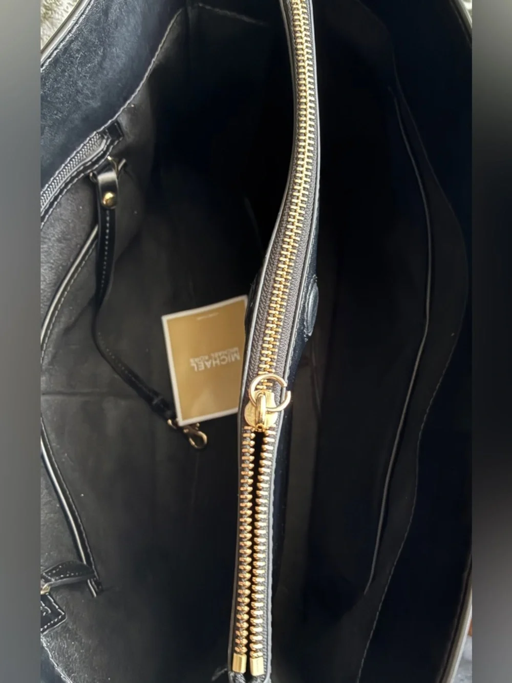Michael Kors Black Leather Tote with Gold Chain Handles